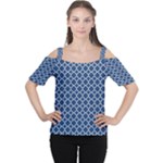 Navy blue quatrefoil pattern Women s Cutout Shoulder Tee