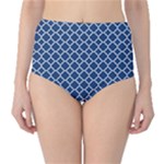 Navy blue quatrefoil pattern High-Waist Bikini Bottoms