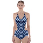 Navy blue quatrefoil pattern Cut-Out One Piece Swimsuit