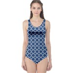 Navy blue quatrefoil pattern One Piece Swimsuit