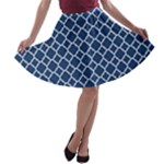 Navy blue quatrefoil pattern A-line Skater Skirt