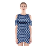Navy blue quatrefoil pattern Women s Cutout Shoulder Dress