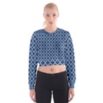 Navy blue quatrefoil pattern Women s Cropped Sweatshirt