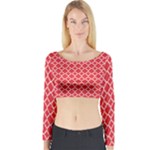 Poppy Red Quatrefoil Pattern Long Sleeve Crop Top (Tight Fit)