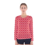 Poppy Red Quatrefoil Pattern Women s Long Sleeve Tee