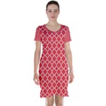 Red White Quatrefoil Classic Pattern Short Sleeve Nightdress
