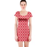 Poppy Red Quatrefoil Pattern Short Sleeve Bodycon Dress