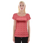Poppy Red Quatrefoil Pattern Women s Cap Sleeve Top