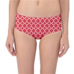 Red White Quatrefoil Classic Pattern Mid-Waist Bikini Bottoms