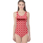 Red White Quatrefoil Classic Pattern One Piece Swimsuit