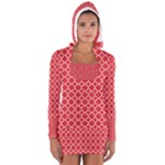 Red White Quatrefoil Classic Pattern Women s Long Sleeve Hooded T-shirt