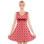Poppy Red Quatrefoil Pattern V-Neck Sleeveless Dress