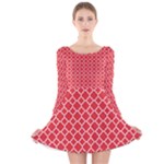 Poppy Red Quatrefoil Pattern Long Sleeve Velvet Skater Dress