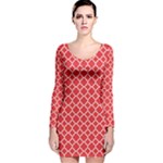 Poppy Red Quatrefoil Pattern Long Sleeve Velvet Bodycon Dress