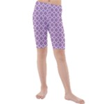 Purple Lilac White Quatrefoil Classic Pattern Kid s Mid Length Swim Shorts