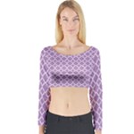 Lilac Purple Quatrefoil Pattern Long Sleeve Crop Top (Tight Fit)