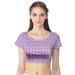 Lilac Purple Quatrefoil Pattern Short Sleeve Crop Top (Tight Fit)