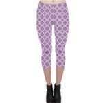 Purple Lilac White Quatrefoil Classic Pattern Capri Leggings 