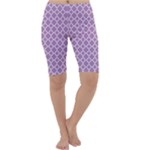 Purple Lilac White Quatrefoil Classic Pattern Cropped Leggings 