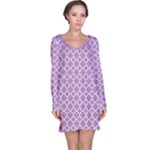Purple Lilac White Quatrefoil Classic Pattern Long Sleeve Nightdress