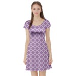 Lilac Purple Quatrefoil Pattern Short Sleeve Skater Dress