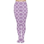 Purple Lilac White Quatrefoil Classic Pattern Women s Tights