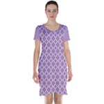 Purple Lilac White Quatrefoil Classic Pattern Short Sleeve Nightdress