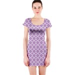 Lilac Purple Quatrefoil Pattern Short Sleeve Bodycon Dress