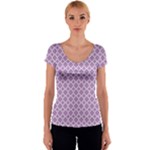Lilac Purple Quatrefoil Pattern Women s V-Neck Cap Sleeve Top