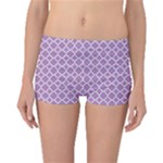 Purple Lilac White Quatrefoil Classic Pattern Boyleg Bikini Bottoms