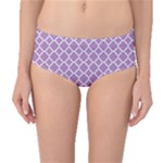 Purple Lilac White Quatrefoil Classic Pattern Mid-Waist Bikini Bottoms