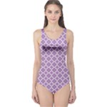 Purple Lilac White Quatrefoil Classic Pattern One Piece Swimsuit