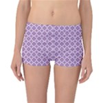 Purple Lilac White Quatrefoil Classic Pattern Reversible Boyleg Bikini Bottoms