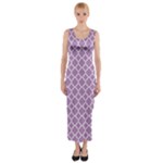 Lilac Purple Quatrefoil Pattern Fitted Maxi Dress