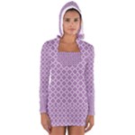 Purple Lilac White Quatrefoil Classic Pattern Women s Long Sleeve Hooded T-shirt