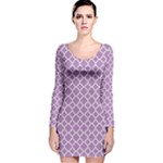 Lilac Purple Quatrefoil Pattern Long Sleeve Velvet Bodycon Dress