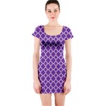 Royal Purple Quatrefoil Pattern Short Sleeve Bodycon Dress