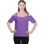 Royal Purple Quatrefoil Pattern Women s Cutout Shoulder Tee