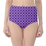 Royal Purple Quatrefoil Pattern High-Waist Bikini Bottoms