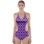 Royal Purple Quatrefoil Pattern Cut-Out One Piece Swimsuit
