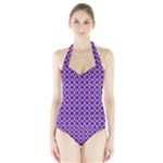 Royal Purple Quatrefoil Pattern Women s Halter One Piece Swimsuit