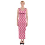 Soft Pink Quatrefoil Pattern Fitted Maxi Dress