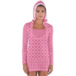 Soft Pink Quatrefoil Pattern Women s Long Sleeve Hooded T-shirt