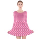 Soft Pink Quatrefoil Pattern Long Sleeve Velvet Skater Dress