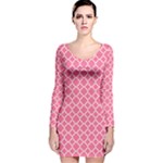 Soft Pink Quatrefoil Pattern Long Sleeve Velvet Bodycon Dress