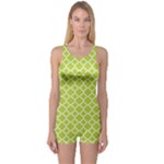 Spring green quatrefoil pattern One Piece Boyleg Swimsuit