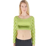 Spring green quatrefoil pattern Long Sleeve Crop Top (Tight Fit)