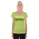 Spring green quatrefoil pattern Women s Cap Sleeve Top