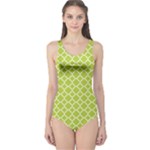 Spring green quatrefoil pattern One Piece Swimsuit