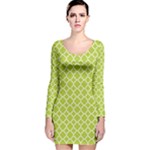 Spring green quatrefoil pattern Long Sleeve Velvet Bodycon Dress